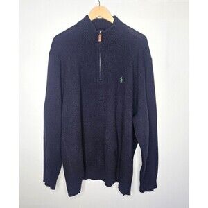 Vtg POLO RALPH LAUREN Sweater Mens 3XB Blue 100% Italian Lambswool 1/4 Zip